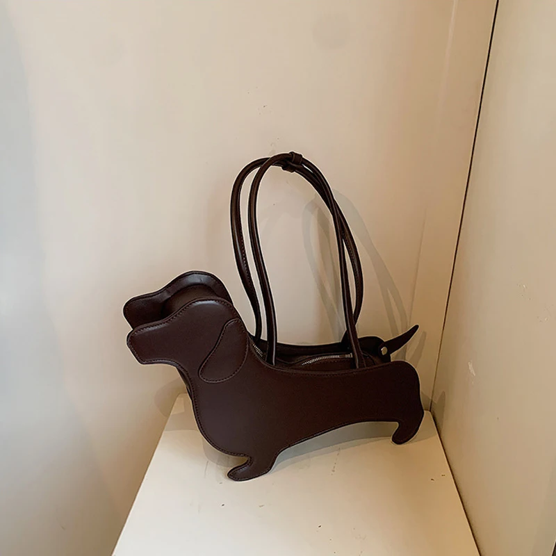 Three-dimensional Dachshund Shoulder Bag PU Leather Retro Handbag Design Underarm Bag For Women Trend Commut Bag