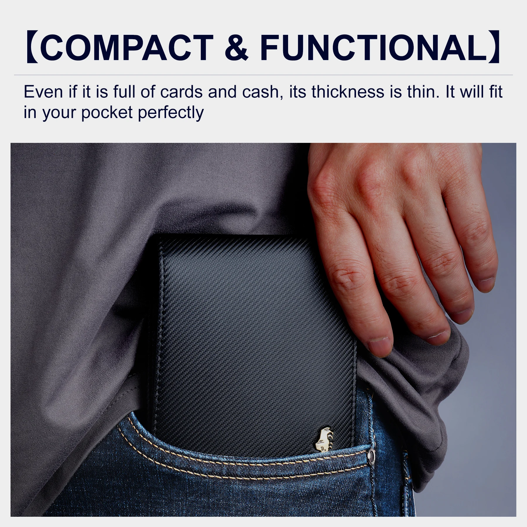 BISON DENIM High Quality Carbon Fiber Men Wallet RFID Blocking Card Holder Short Wallet Best Gift Boyfriend Husband Father Purse