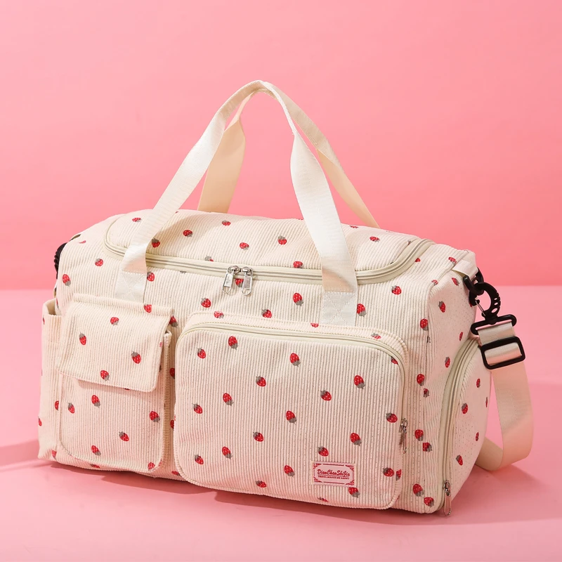 Corduroy Travel Tote Bag Large Capacity Carry On Travel Bag With Shoe Compartment Sports Fitness Bags For Women Duffle Bags