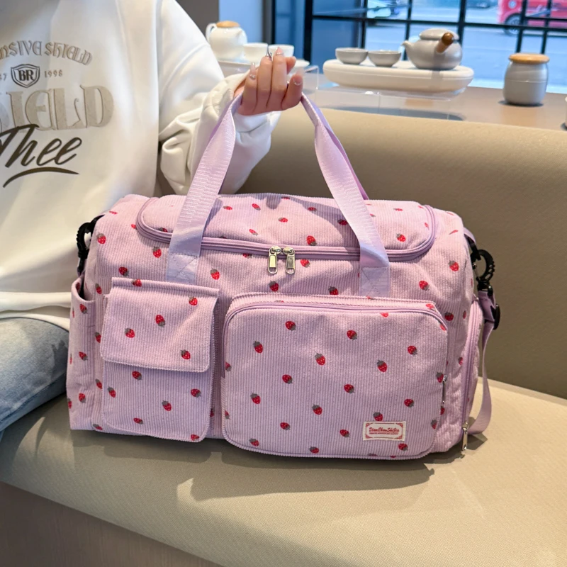 Corduroy Travel Tote Bag Large Capacity Carry On Travel Bag With Shoe Compartment Sports Fitness Bags For Women Duffle Bags