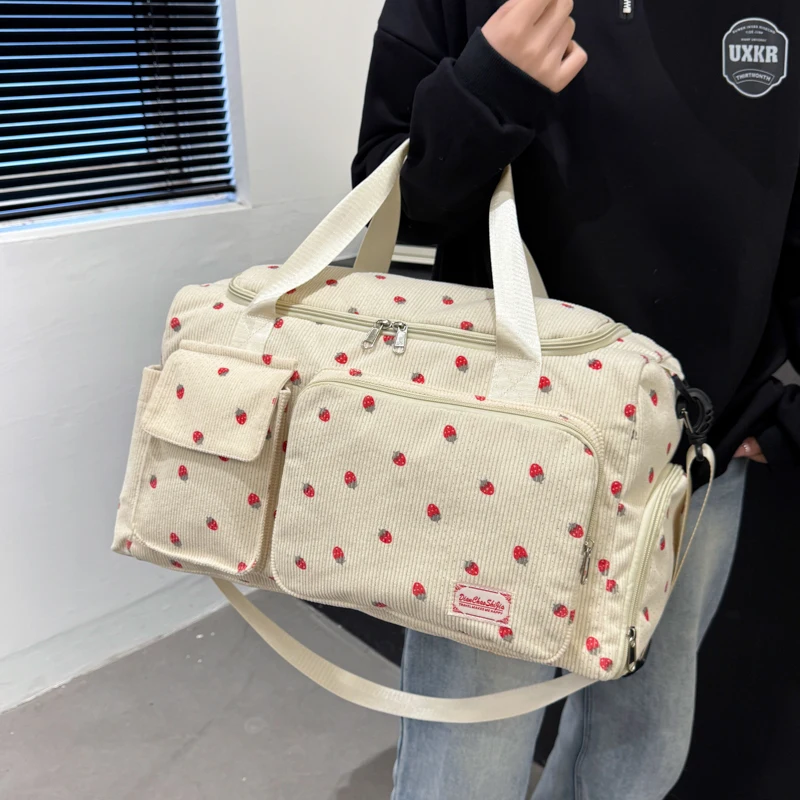 Corduroy Travel Tote Bag Large Capacity Carry On Travel Bag With Shoe Compartment Sports Fitness Bags For Women Duffle Bags