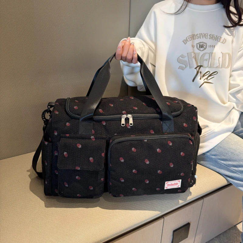 Corduroy Travel Tote Bag Large Capacity Carry On Travel Bag With Shoe Compartment Sports Fitness Bags For Women Duffle Bags