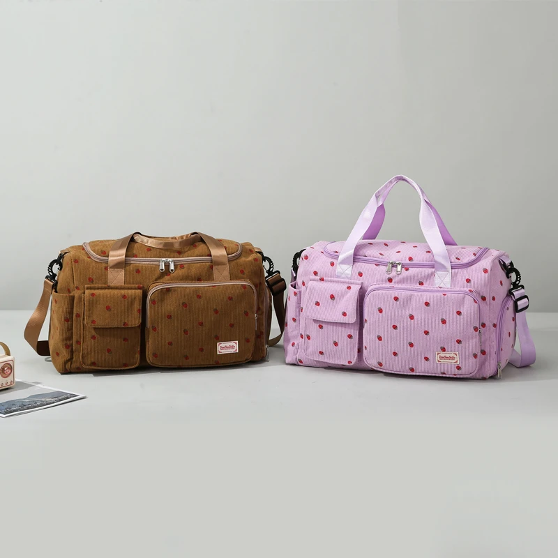 Corduroy Travel Tote Bag Large Capacity Carry On Travel Bag With Shoe Compartment Sports Fitness Bags For Women Duffle Bags