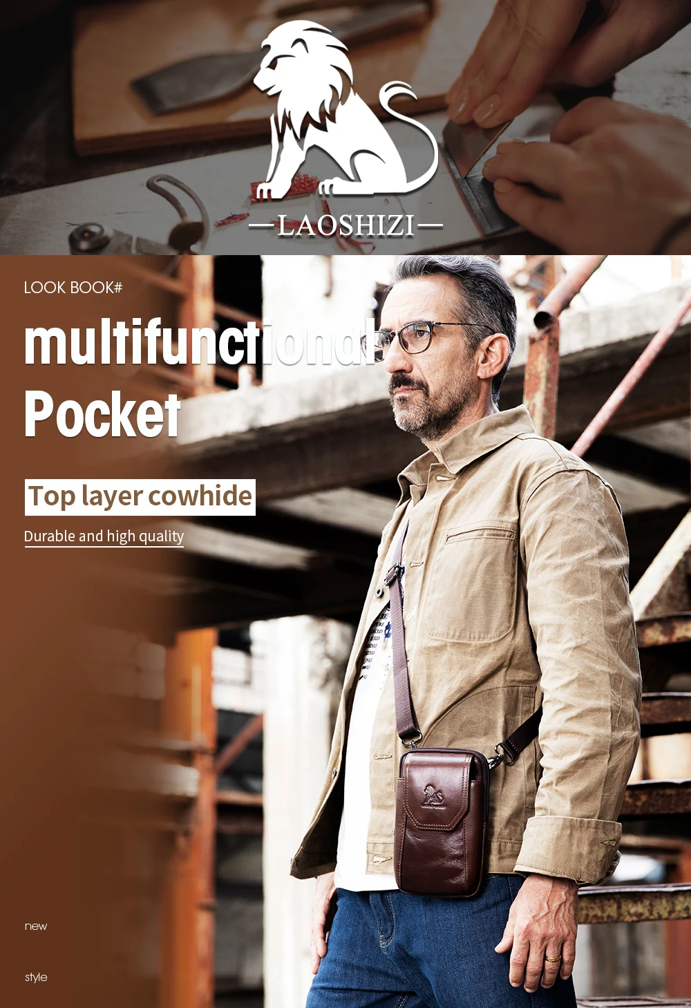 Saco De Cintura De Couro Genuíno Masculino Autêntico, Pode Ser Desgastado Com Ganchos, Saco Do Telefone