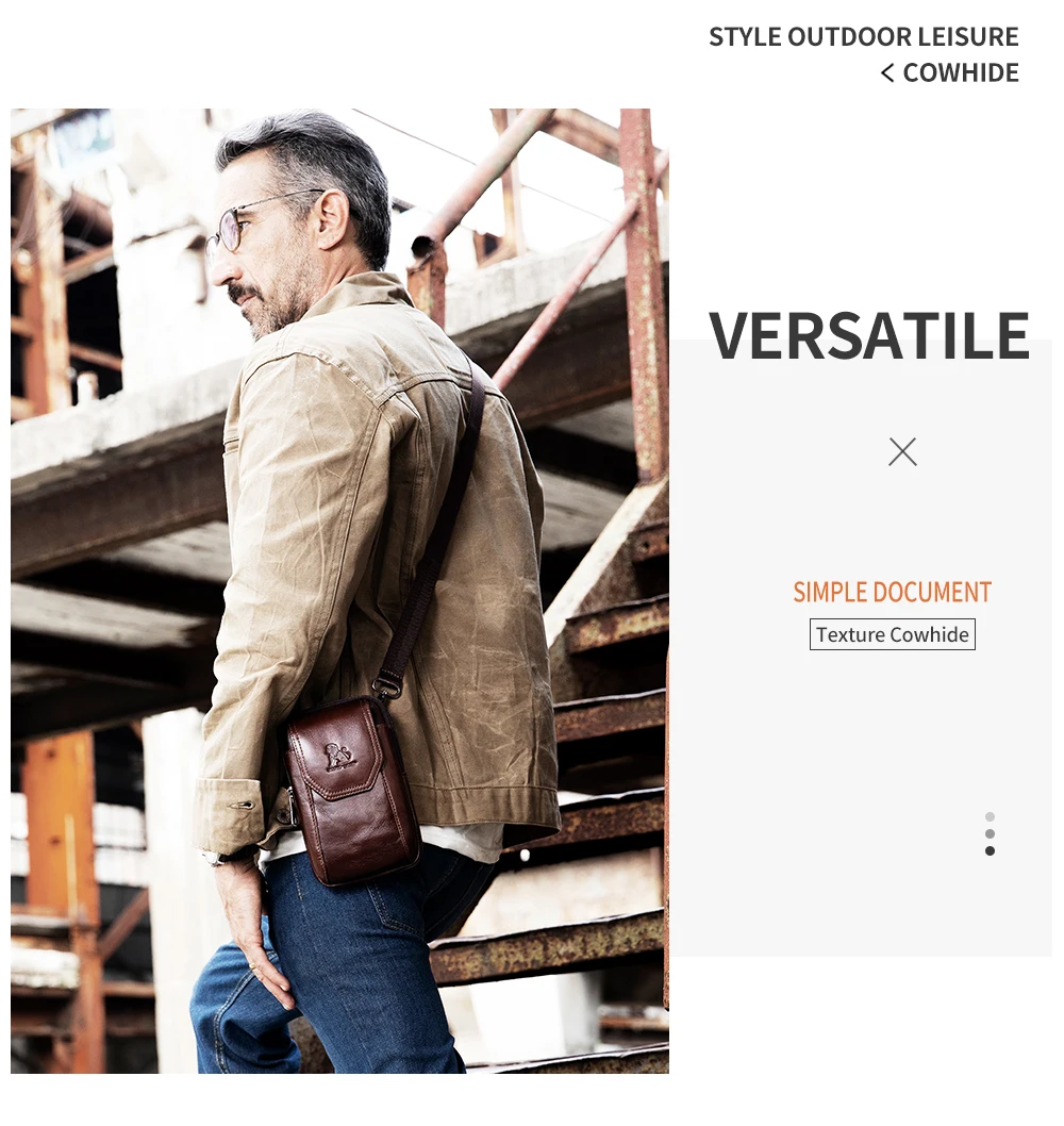 Saco De Cintura De Couro Genuíno Masculino Autêntico, Pode Ser Desgastado Com Ganchos, Saco Do Telefone