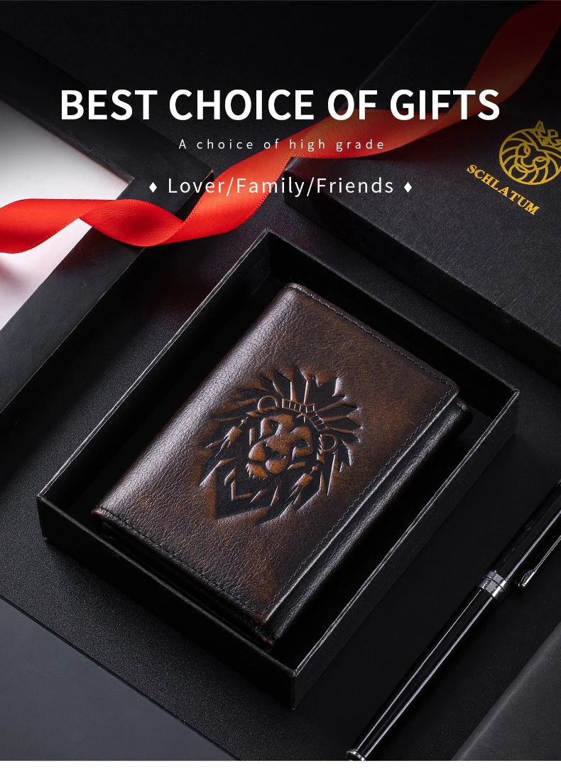 Trifold Wallets for Men RFID Blocking Full Grain Leather Short Mens Wallet with Snap Closure, 8 Card Slots, Clear ID Window