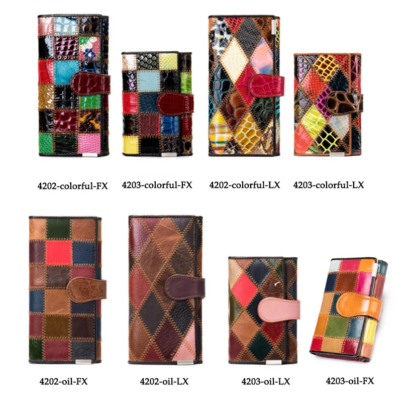 Westal Clutch Bag Women Leather Patchwork Squares Random Color Wallets Vintage Coin Wallet Female Purses Cards Wallets For Women
