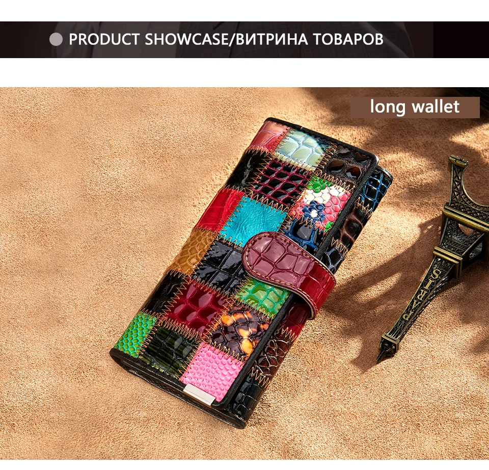 Westal Clutch Bag Women Leather Patchwork Squares Random Color Wallets Vintage Coin Wallet Female Purses Cards Wallets For Women