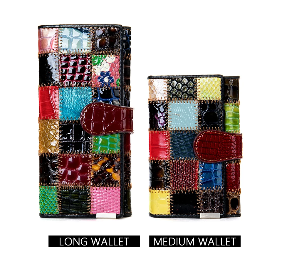Westal Clutch Bag Women Leather Patchwork Squares Random Color Wallets Vintage Coin Wallet Female Purses Cards Wallets For Women