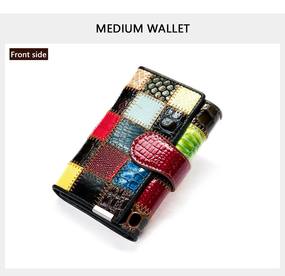 Westal Clutch Bag Women Leather Patchwork Squares Random Color Wallets Vintage Coin Wallet Female Purses Cards Wallets For Women