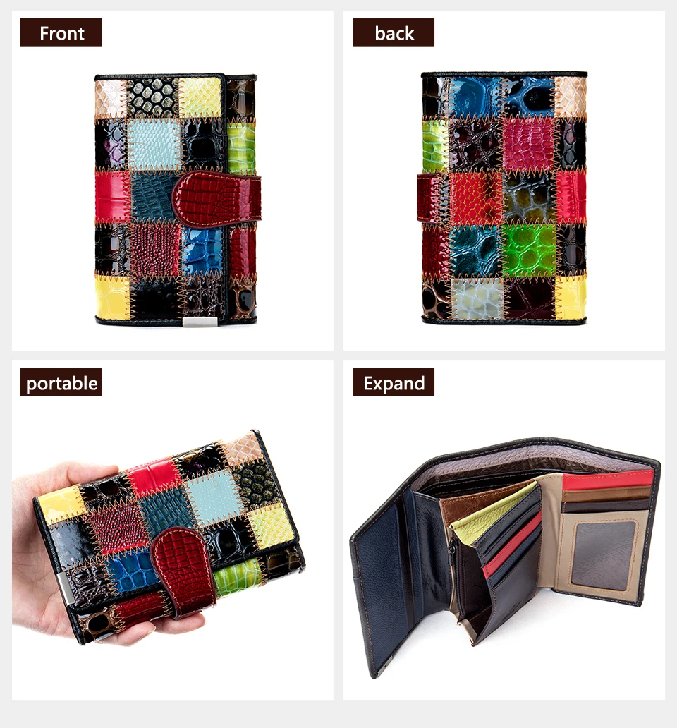 Westal Clutch Bag Women Leather Patchwork Squares Random Color Wallets Vintage Coin Wallet Female Purses Cards Wallets For Women