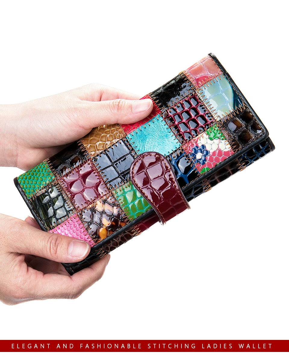 Westal Clutch Bag Women Leather Patchwork Squares Random Color Wallets Vintage Coin Wallet Female Purses Cards Wallets For Women