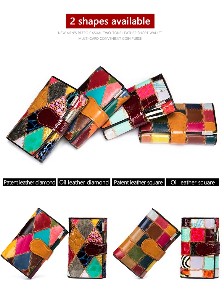 Westal Clutch Bag Women Leather Patchwork Squares Random Color Wallets Vintage Coin Wallet Female Purses Cards Wallets For Women