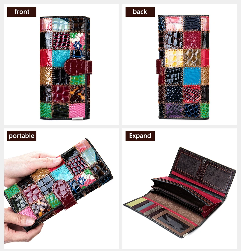 Westal Clutch Bag Women Leather Patchwork Squares Random Color Wallets Vintage Coin Wallet Female Purses Cards Wallets For Women