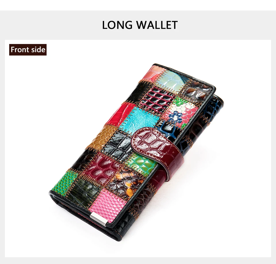 Westal Clutch Bag Women Leather Patchwork Squares Random Color Wallets Vintage Coin Wallet Female Purses Cards Wallets For Women