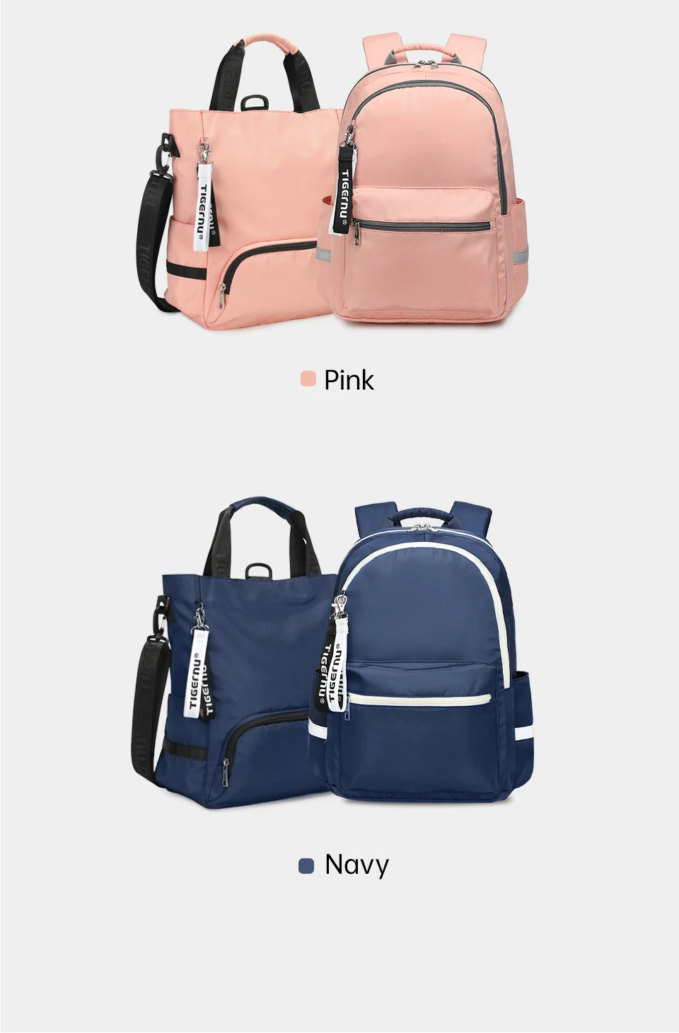 Tigernu New 3 In1 Tote Bag With Zipper For Women Casual School Backpacks Fashion Female Shoulder Bag Light Weight Girls Handbags