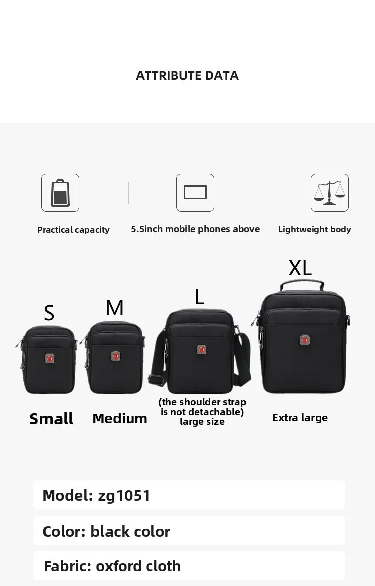 New Arrival Men's Crossbody Bag Messenger Waterproof Purse Oxford Zipper Shoulder Bags For Male Black Versatile Style S/M/L/XL