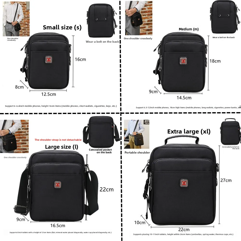 New Arrival Men's Crossbody Bag Messenger Waterproof Purse Oxford Zipper Shoulder Bags For Male Black Versatile Style S/M/L/XL