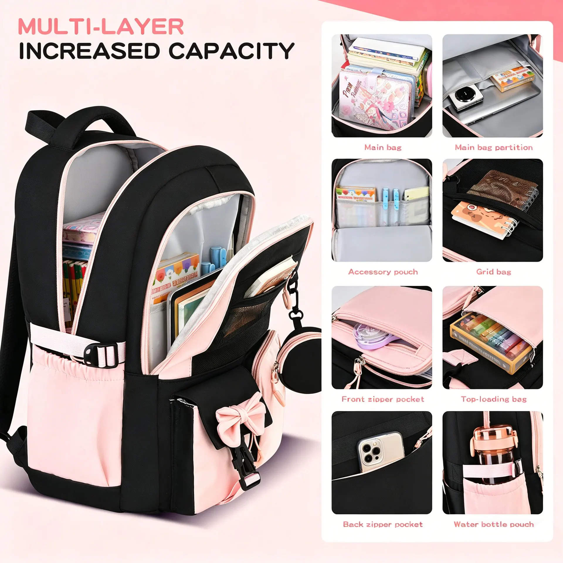Children School Bags Set Girls Large Schoolbag Kawaii Primary School Backpack Kids Book Bag Waterproof Laptop Travel Rucksack
