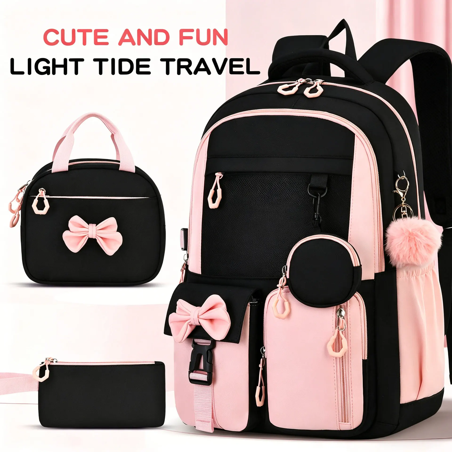 Children School Bags Set Girls Large Schoolbag Kawaii Primary School Backpack Kids Book Bag Waterproof Laptop Travel Rucksack