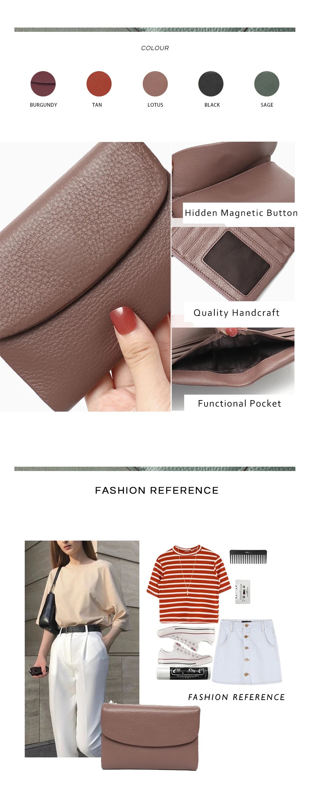 Women‘s Minimalist Short Wallet Classic Real Leather Magnet Flap Trifold Coin Purse Multi Slots Card Holder Portable Daily Use