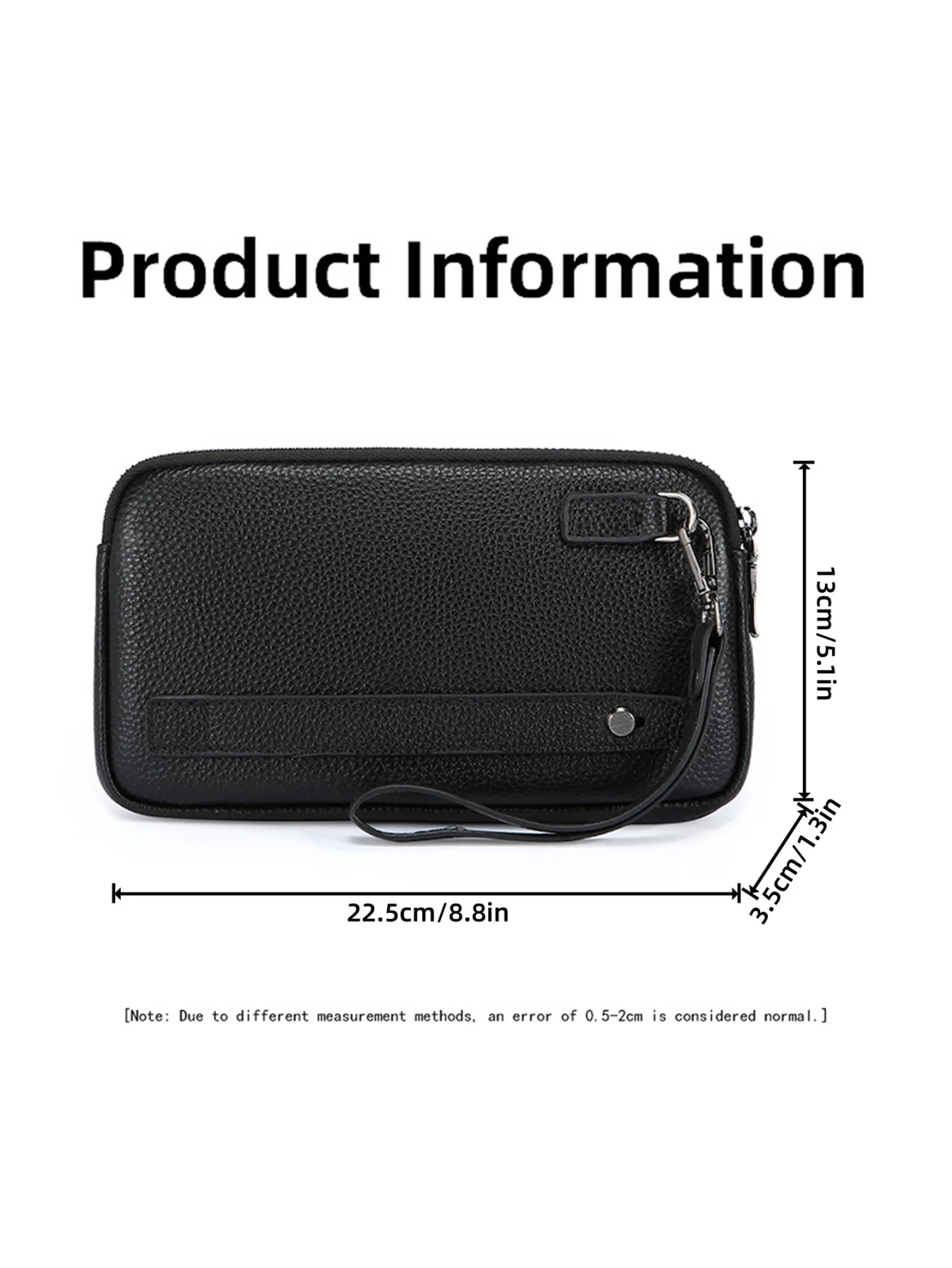 Men Genuine Leather Wrist Clutch Wallet, Double Zipper Large Capacity Hand Purse with 6 Card Slots, Portable Business Hand Pouch