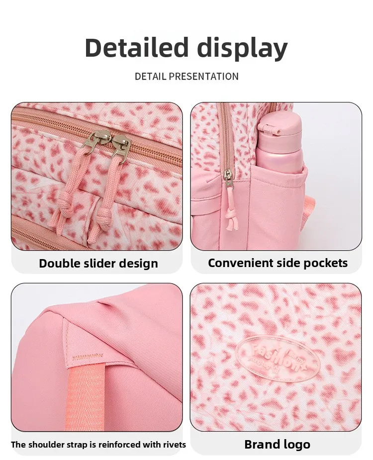 Backpack, Leopard Print, 3 in 1 Set, Lightweight Large Capacity, Junior High School Bag, Pencil Case, Lunch Bag