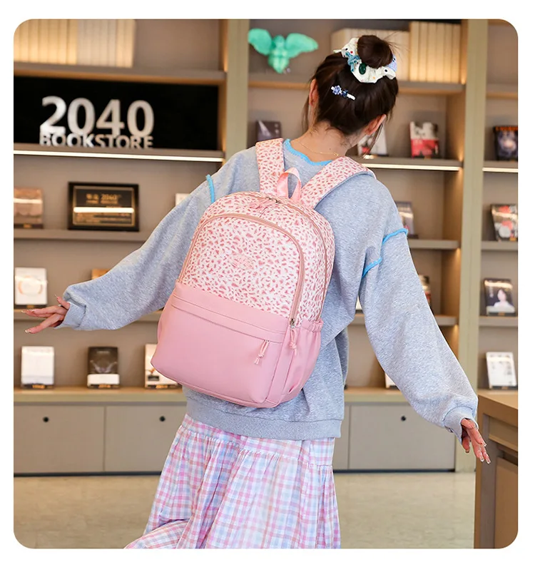 Backpack, Leopard Print, 3 in 1 Set, Lightweight Large Capacity, Junior High School Bag, Pencil Case, Lunch Bag