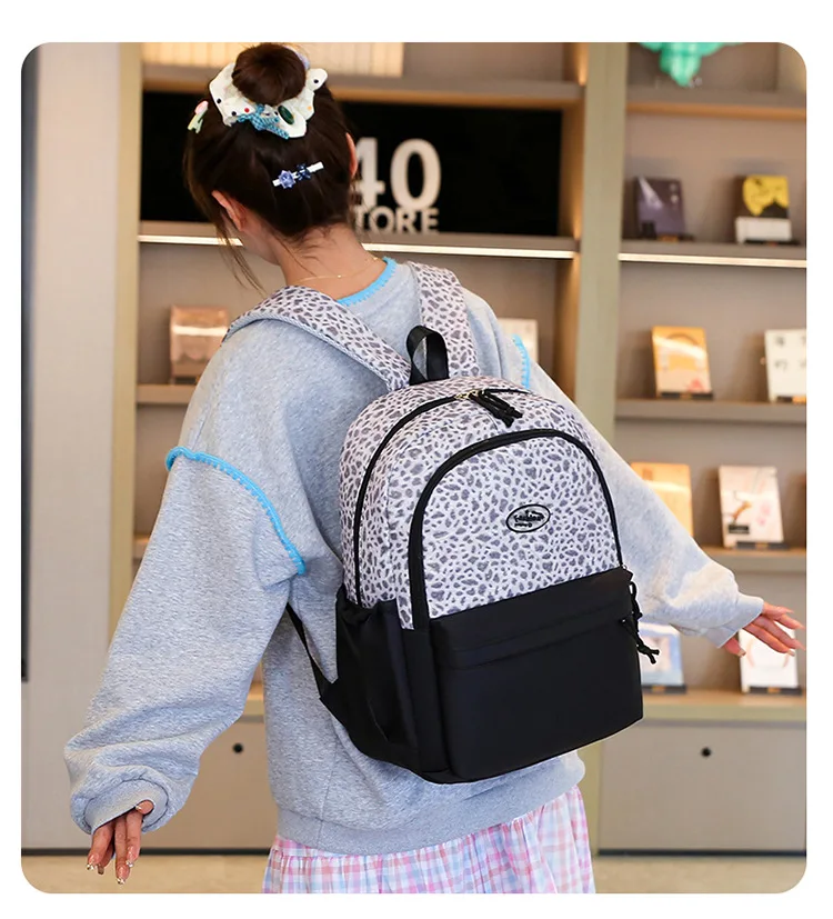 Backpack, Leopard Print, 3 in 1 Set, Lightweight Large Capacity, Junior High School Bag, Pencil Case, Lunch Bag