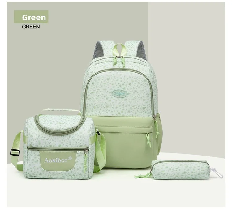 Backpack, Leopard Print, 3 in 1 Set, Lightweight Large Capacity, Junior High School Bag, Pencil Case, Lunch Bag