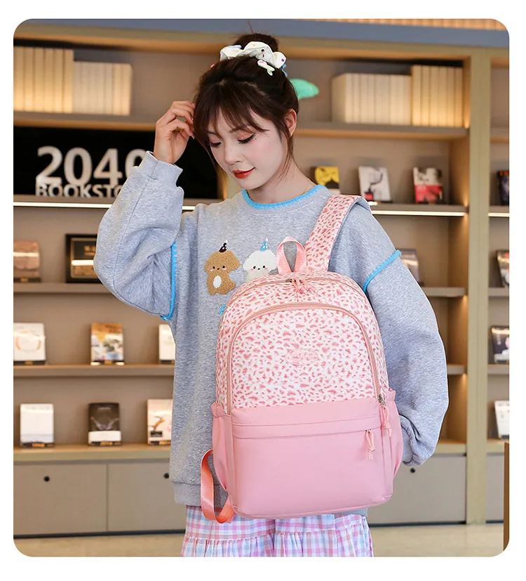 Backpack, Leopard Print, 3 in 1 Set, Lightweight Large Capacity, Junior High School Bag, Pencil Case, Lunch Bag