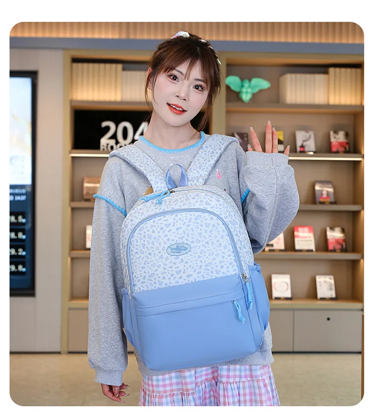 Backpack, Leopard Print, 3 in 1 Set, Lightweight Large Capacity, Junior High School Bag, Pencil Case, Lunch Bag