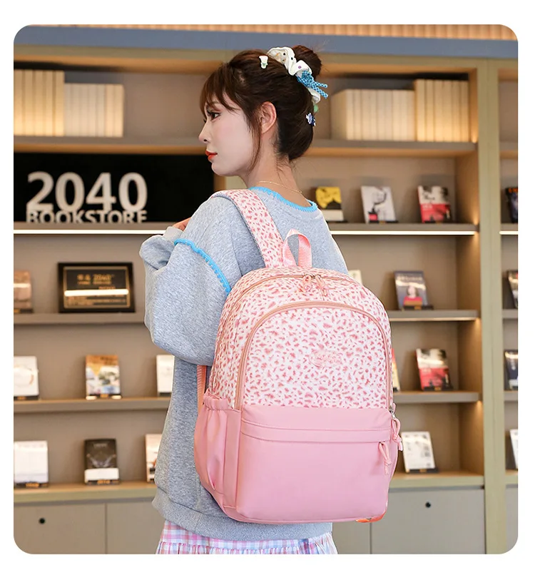 Backpack, Leopard Print, 3 in 1 Set, Lightweight Large Capacity, Junior High School Bag, Pencil Case, Lunch Bag