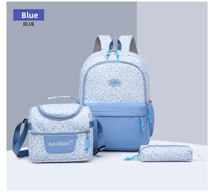 Backpack, Leopard Print, 3 in 1 Set, Lightweight Large Capacity, Junior High School Bag, Pencil Case, Lunch Bag