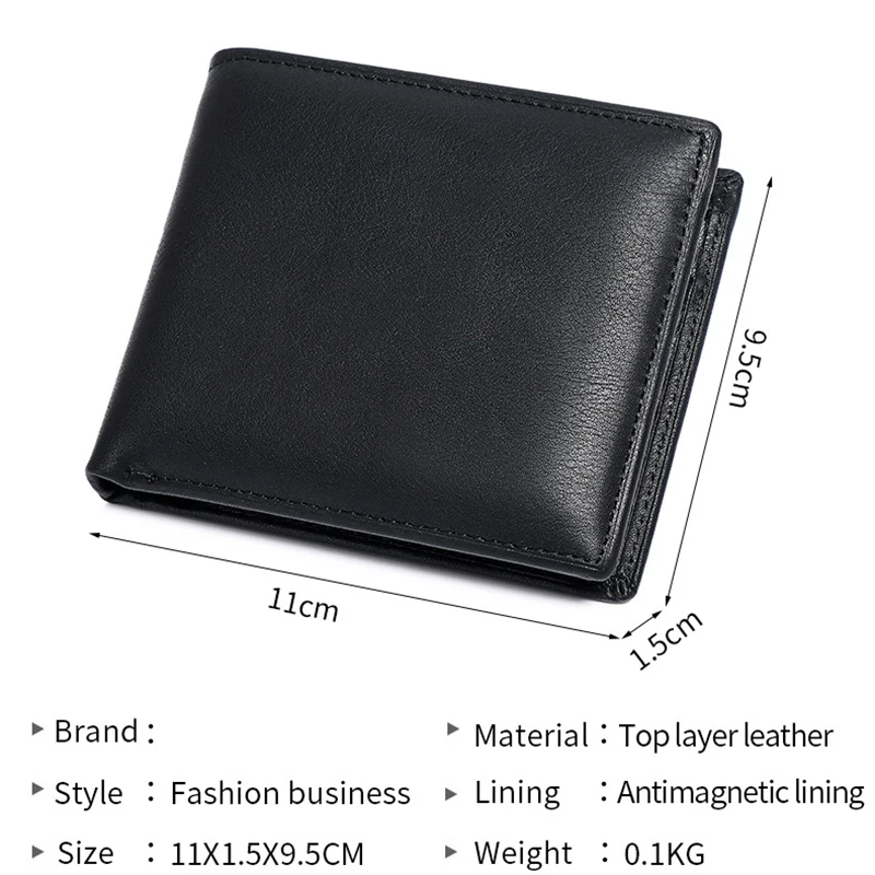 Men's Top Layer Cowhide Wallet Multi Card Slot Short Genuine Leather Purse with Coin Pocket