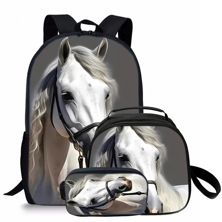 3 Pcs Set Horse Round Lunch Bags Pencil Bags School Bags For Boy/Girls Best Gifts 2D Flat Cartoon Backpack For Children