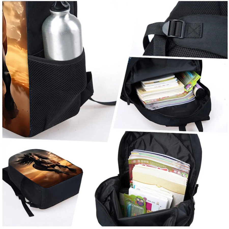 3 Pcs Set Horse Round Lunch Bags Pencil Bags School Bags For Boy/Girls Best Gifts 2D Flat Cartoon Backpack For Children