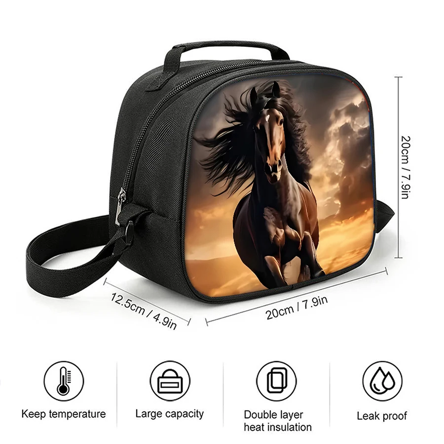 3 Pcs Set Horse Round Lunch Bags Pencil Bags School Bags For Boy/Girls Best Gifts 2D Flat Cartoon Backpack For Children