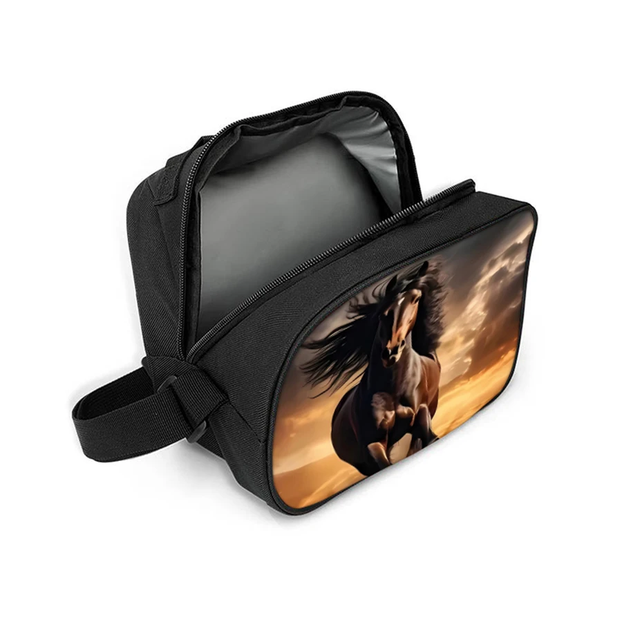 3 Pcs Set Horse Round Lunch Bags Pencil Bags School Bags For Boy/Girls Best Gifts 2D Flat Cartoon Backpack For Children
