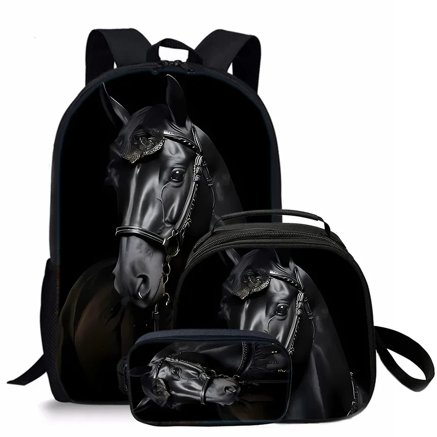3 Pcs Set Horse Round Lunch Bags Pencil Bags School Bags For Boy/Girls Best Gifts 2D Flat Cartoon Backpack For Children