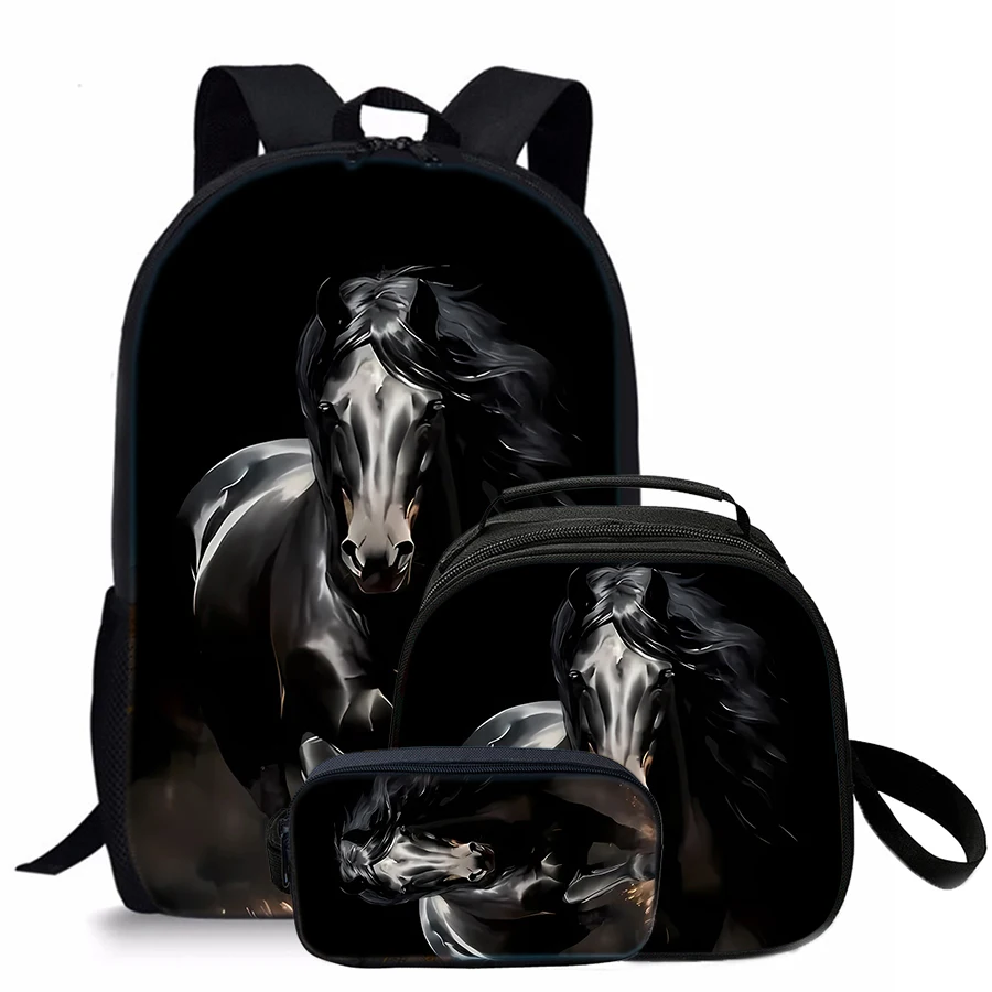 3 Pcs Set Horse Round Lunch Bags Pencil Bags School Bags For Boy/Girls Best Gifts 2D Flat Cartoon Backpack For Children