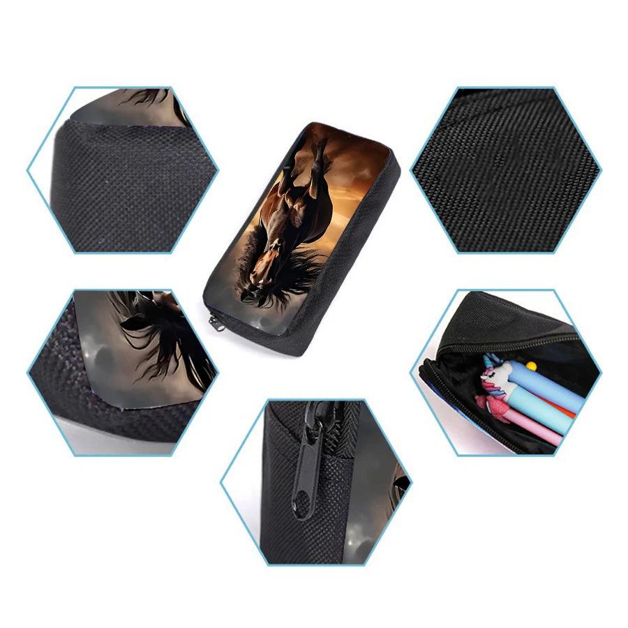 3 Pcs Set Horse Round Lunch Bags Pencil Bags School Bags For Boy/Girls Best Gifts 2D Flat Cartoon Backpack For Children