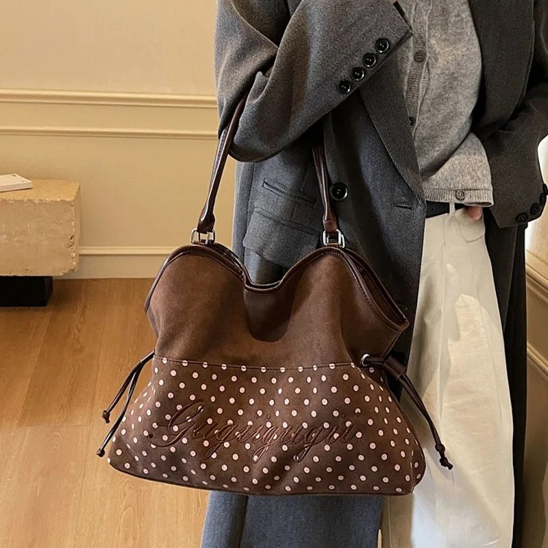 Women's Shoulder Bag Y2k Fashion Sweet Polka Dot Handbag Korean Casual Versatile Leopard Print Brown Frosted Tote Bags