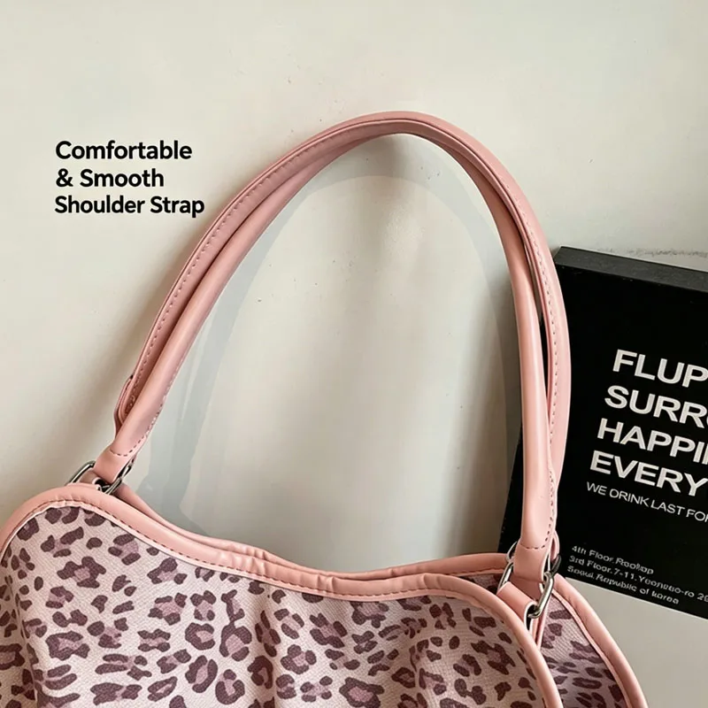 Women's Shoulder Bag Y2k Fashion Sweet Polka Dot Handbag Korean Casual Versatile Leopard Print Brown Frosted Tote Bags