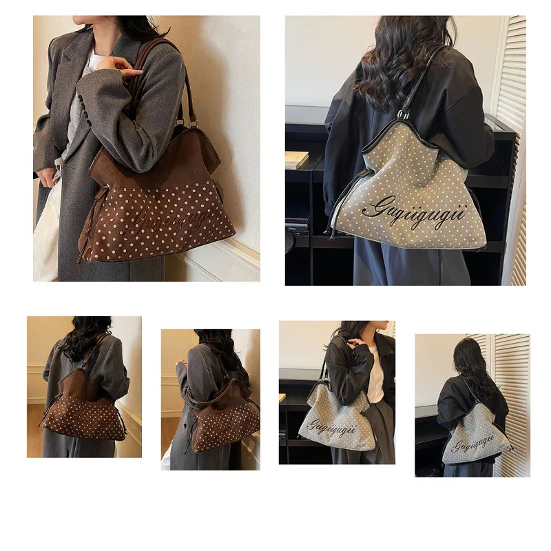 Women's Shoulder Bag Y2k Fashion Sweet Polka Dot Handbag Korean Casual Versatile Leopard Print Brown Frosted Tote Bags