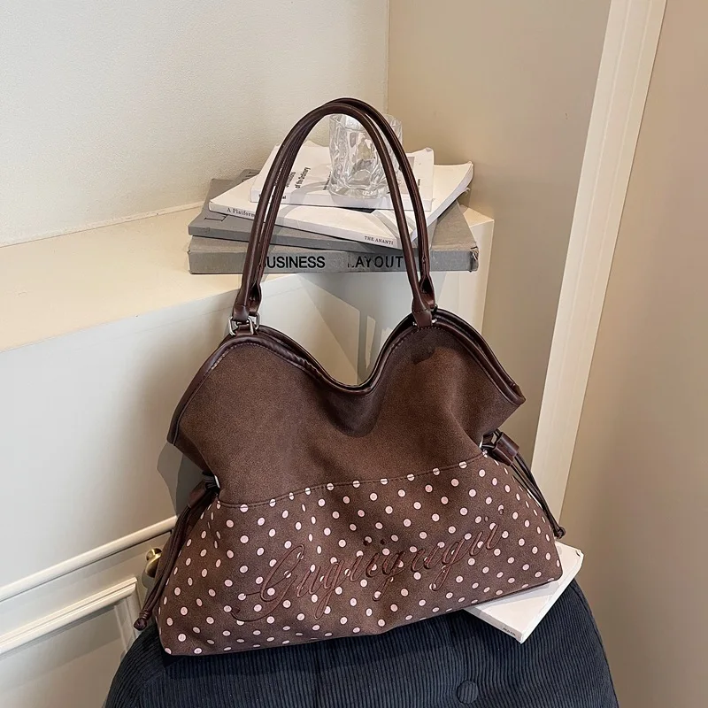Women's Shoulder Bag Y2k Fashion Sweet Polka Dot Handbag Korean Casual Versatile Leopard Print Brown Frosted Tote Bags