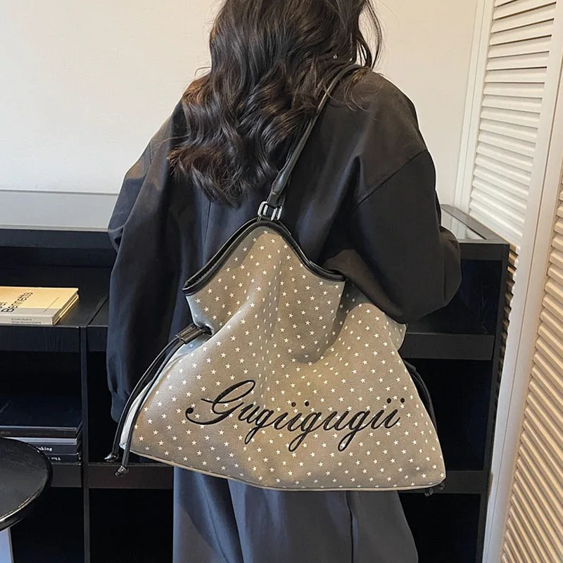 Women's Shoulder Bag Y2k Fashion Sweet Polka Dot Handbag Korean Casual Versatile Leopard Print Brown Frosted Tote Bags