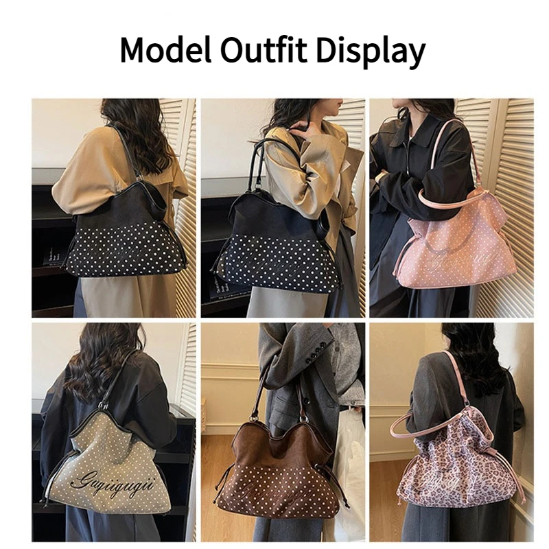 Women's Shoulder Bag Y2k Fashion Sweet Polka Dot Handbag Korean Casual Versatile Leopard Print Brown Frosted Tote Bags