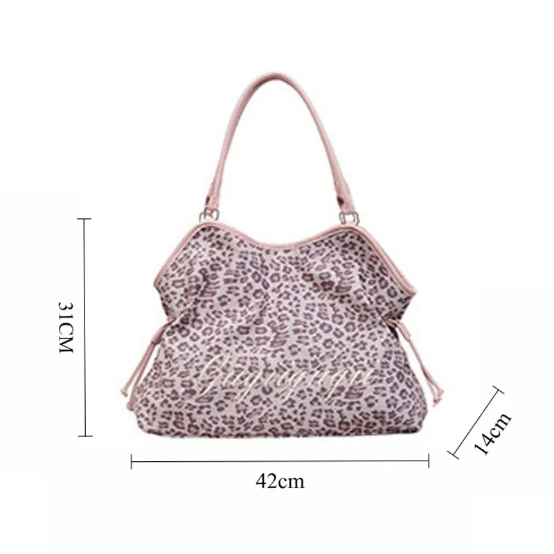 Women's Shoulder Bag Y2k Fashion Sweet Polka Dot Handbag Korean Casual Versatile Leopard Print Brown Frosted Tote Bags