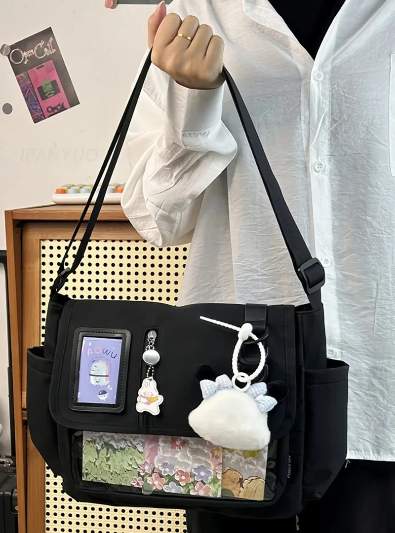 Japanese Transparent Crossbody Bag Harajuku-Style Girlish Satchel Charming DIY Badge Display Panel Fashionable Shoulder Bag